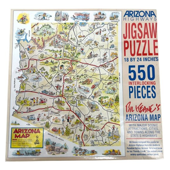 Arizona Highways Jigsaw Puzzle Bil Keane Map 550 Pieces 18x24 Inches 1991 NIB - Picture 7 of 13